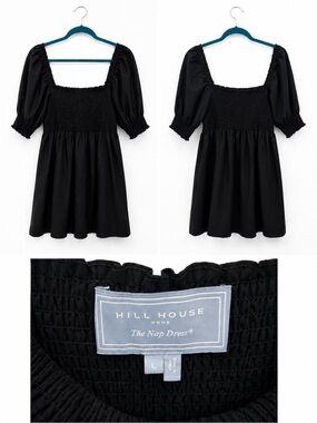 Hill House Black Smocked Square-Neck Mini Dress